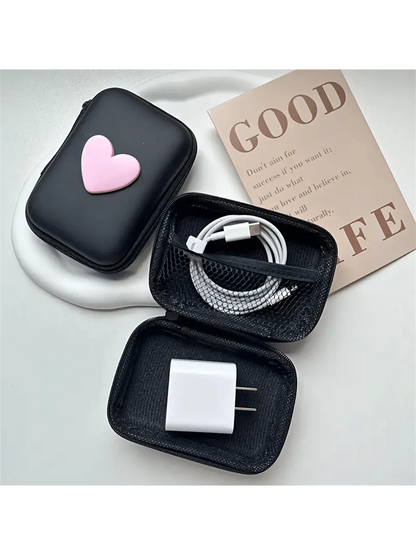 1pc Heart Pattern Eva Storage Bag, Earphone Bag, Coin Zipper Bag School Supplies School Accessories Back To School University Studentscharger Case Office Must Haves Digital Bag Cable Camerabag Electro