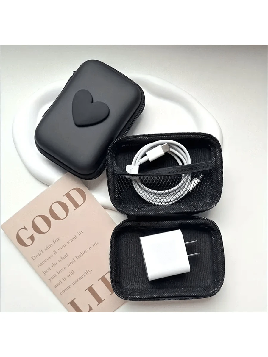 1pc Heart Pattern Eva Storage Bag, Earphone Bag, Coin Zipper Bag School Supplies School Accessories Back To School University Studentscharger Case Office Must Haves Digital Bag Cable Camerabag Electro