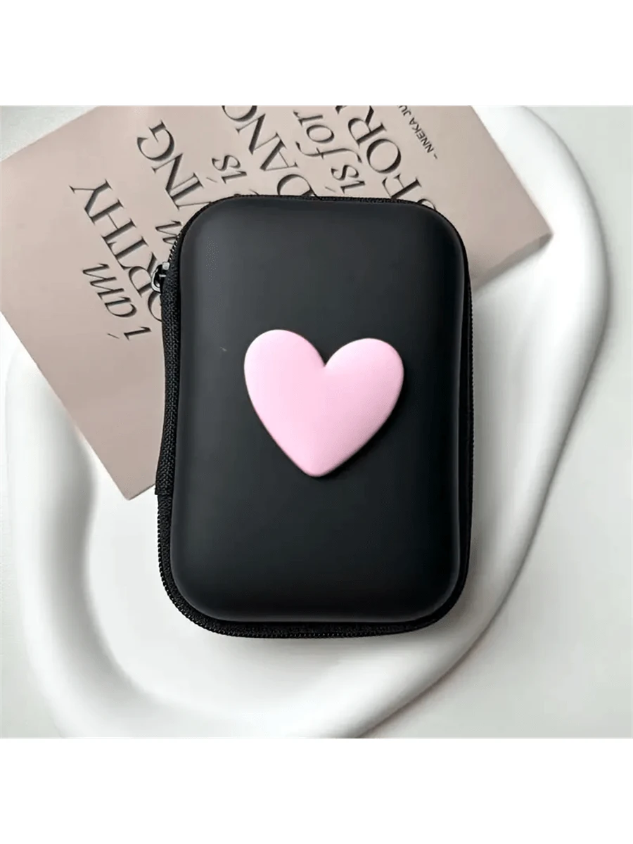 1pc Heart Pattern Eva Storage Bag, Earphone Bag, Coin Zipper Bag School Supplies School Accessories Back To School University Studentscharger Case Office Must Haves Digital Bag Cable Camerabag Electro