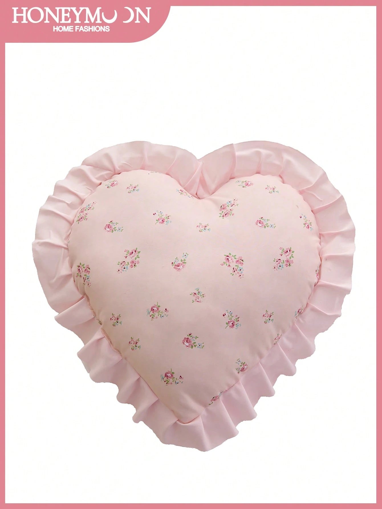 1pc Heart Shaped Printed Decorative Throw Pillow, Single-Sided Print, Romantic French Style With Ruffle Trim, Fashionable Accent Cushion For Living Room, Bedroom, Dorm, Sofa, Bench, Great Gift For Lov