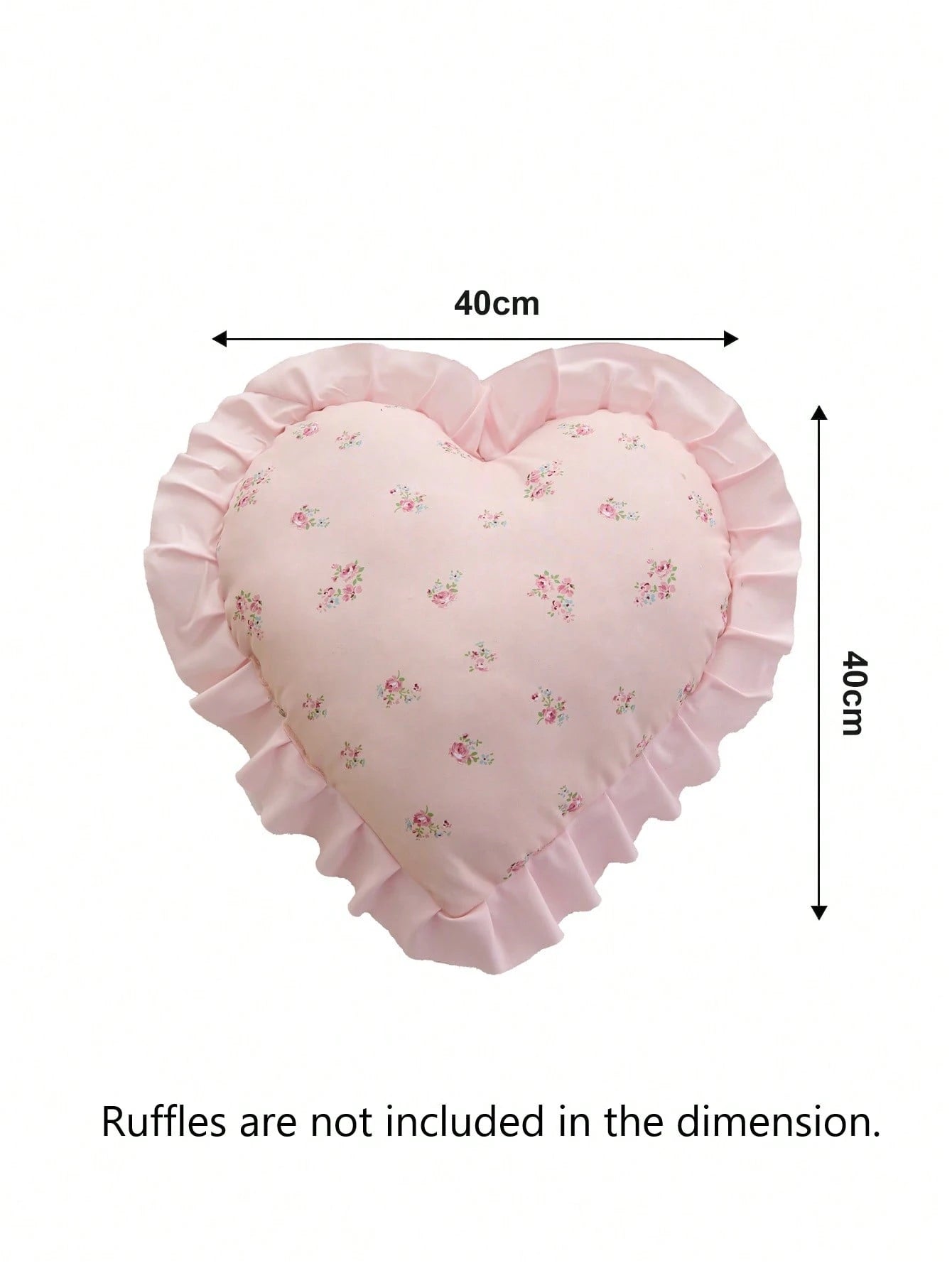 1pc Heart Shaped Printed Decorative Throw Pillow, Single-Sided Print, Romantic French Style With Ruffle Trim, Fashionable Accent Cushion For Living Room, Bedroom, Dorm, Sofa, Bench, Great Gift For Lov