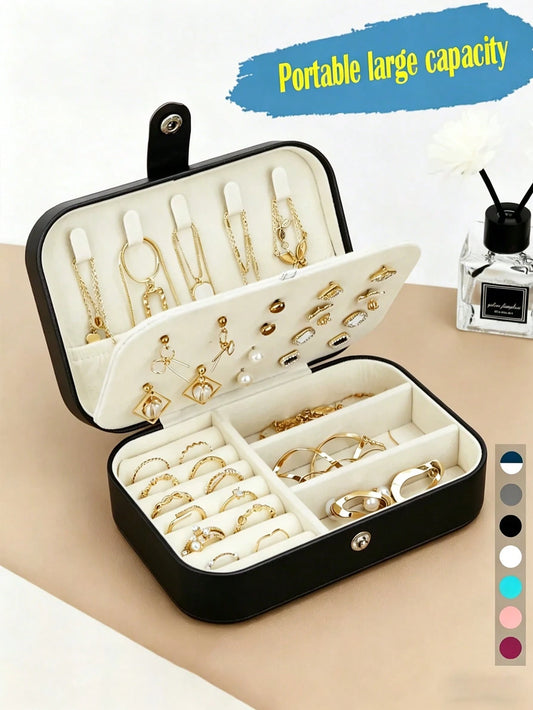1pc Holiday Travel Jewelry Box PU Leather Jewelry Organizer Portable Jewelry Storage Organizer Jewelry Display Stand Multi-Function Ring Box Travel Essential Cruise Essential Vacation Essential Beach