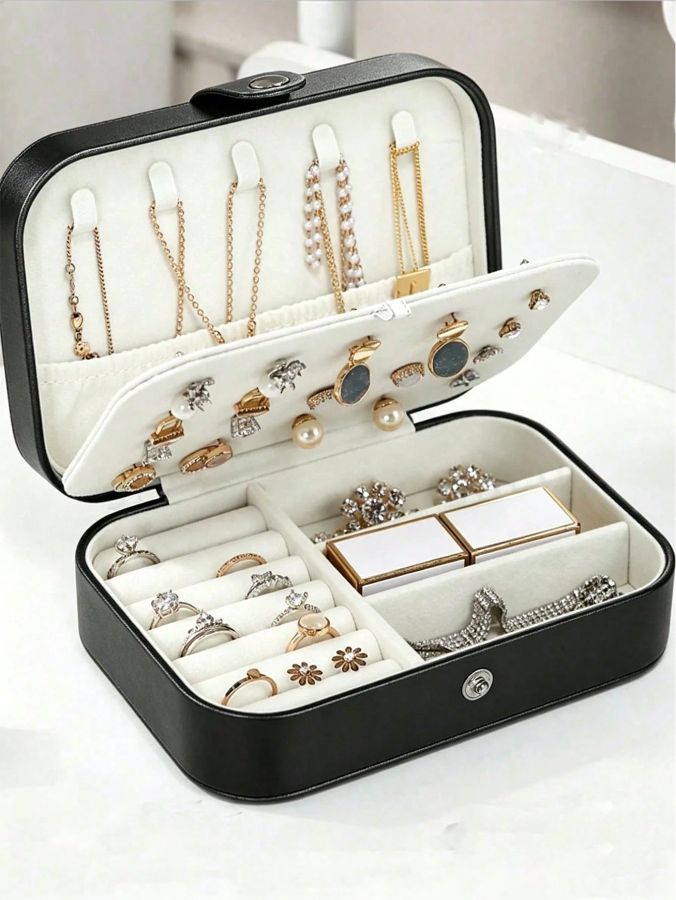 1pc Holiday Travel Jewelry Box PU Leather Jewelry Organizer Portable Jewelry Storage Organizer Jewelry Display Stand Multi-Function Ring Box Travel Essential Cruise Essential Vacation Essential Beach