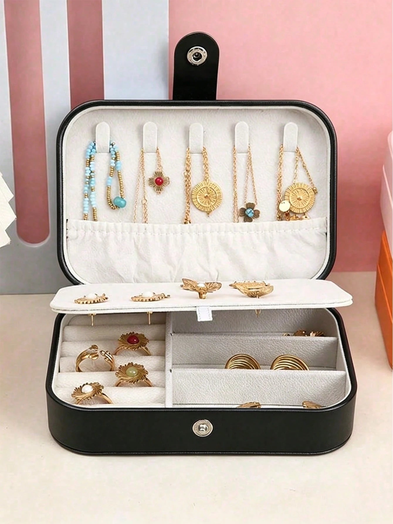 1pc Holiday Travel Jewelry Box PU Leather Jewelry Organizer Portable Jewelry Storage Organizer Jewelry Display Stand Multi-Function Ring Box Travel Essential Cruise Essential Vacation Essential Beach