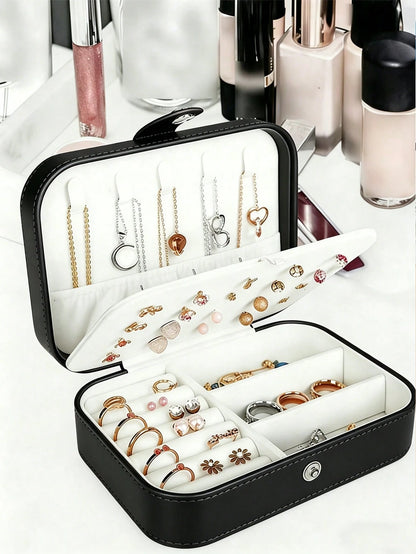1pc Holiday Travel Jewelry Box PU Leather Jewelry Organizer Portable Jewelry Storage Organizer Jewelry Display Stand Multi-Function Ring Box Travel Essential Cruise Essential Vacation Essential Beach