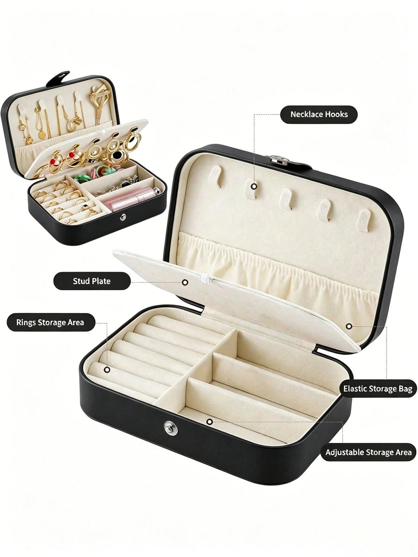 1pc Holiday Travel Jewelry Box PU Leather Jewelry Organizer Portable Jewelry Storage Organizer Jewelry Display Stand Multi-Function Ring Box Travel Essential Cruise Essential Vacation Essential Beach