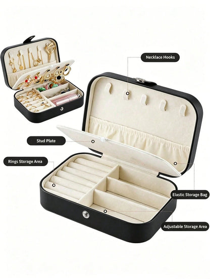 1pc Holiday Travel Jewelry Box PU Leather Jewelry Organizer Portable Jewelry Storage Organizer Jewelry Display Stand Multi-Function Ring Box Travel Essential Cruise Essential Vacation Essential Beach