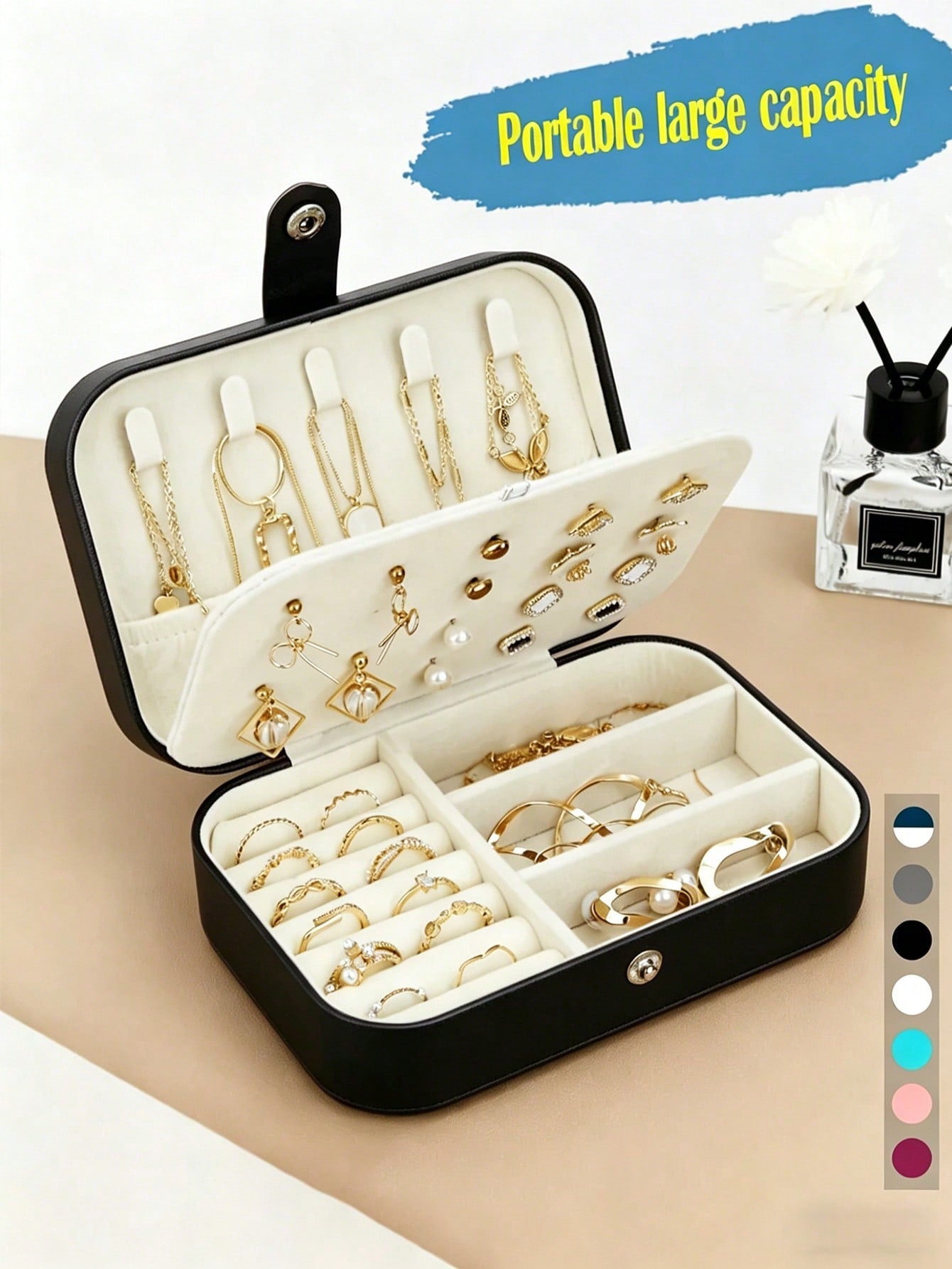 1pc Holiday Travel Jewelry Box PU Leather Jewelry Organizer Portable Jewelry Storage Organizer Jewelry Display Stand Multi-Function Ring Box Travel Essential Cruise Essential Vacation Essential Beach