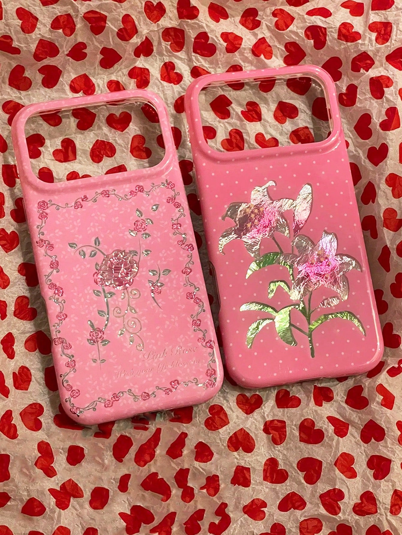 1PC Ins Polka Dot Lily Rose IMD Full Coverage Anti-Drop PC Phone Case Compatible With Apple 11 Pro Max/12 Pro Max/13 Pro Max/14 Pro Max/15 Pro Max/16 Pro Max/17 Pro Max