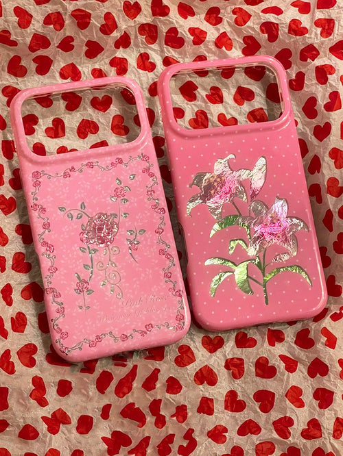 1PC Ins Polka Dot Lily Rose IMD Full Coverage Anti-Drop PC Phone Case Compatible With Apple 11 Pro Max/12 Pro Max/13 Pro Max/14 Pro Max/15 Pro Max/16 Pro Max/17 Pro Max