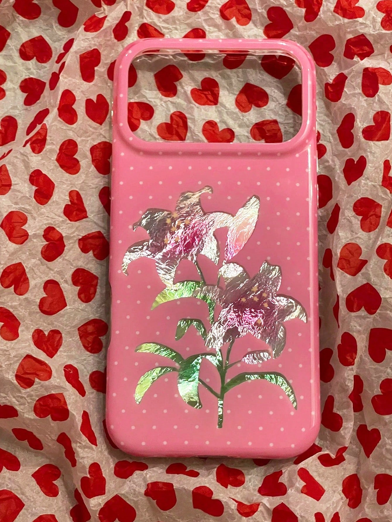 1PC Ins Polka Dot Lily Rose IMD Full Coverage Anti-Drop PC Phone Case Compatible With Apple 11 Pro Max/12 Pro Max/13 Pro Max/14 Pro Max/15 Pro Max/16 Pro Max/17 Pro Max