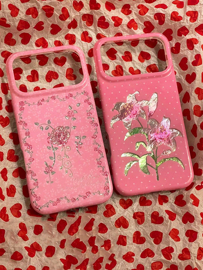 1PC Ins Polka Dot Lily Rose IMD Full Coverage Anti-Drop PC Phone Case Compatible With Apple 11 Pro Max/12 Pro Max/13 Pro Max/14 Pro Max/15 Pro Max/16 Pro Max/17 Pro Max