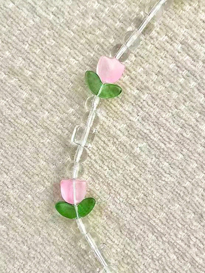 1pc Ins Tulip Phone Charm- Handmade Beaded Phone Chain For Hanging On The Phone, Camera Security Chain To Prevent Loss, Travel Security Phone Chain For Bags, Pendant For Keychains, Apple A IrPods Pro