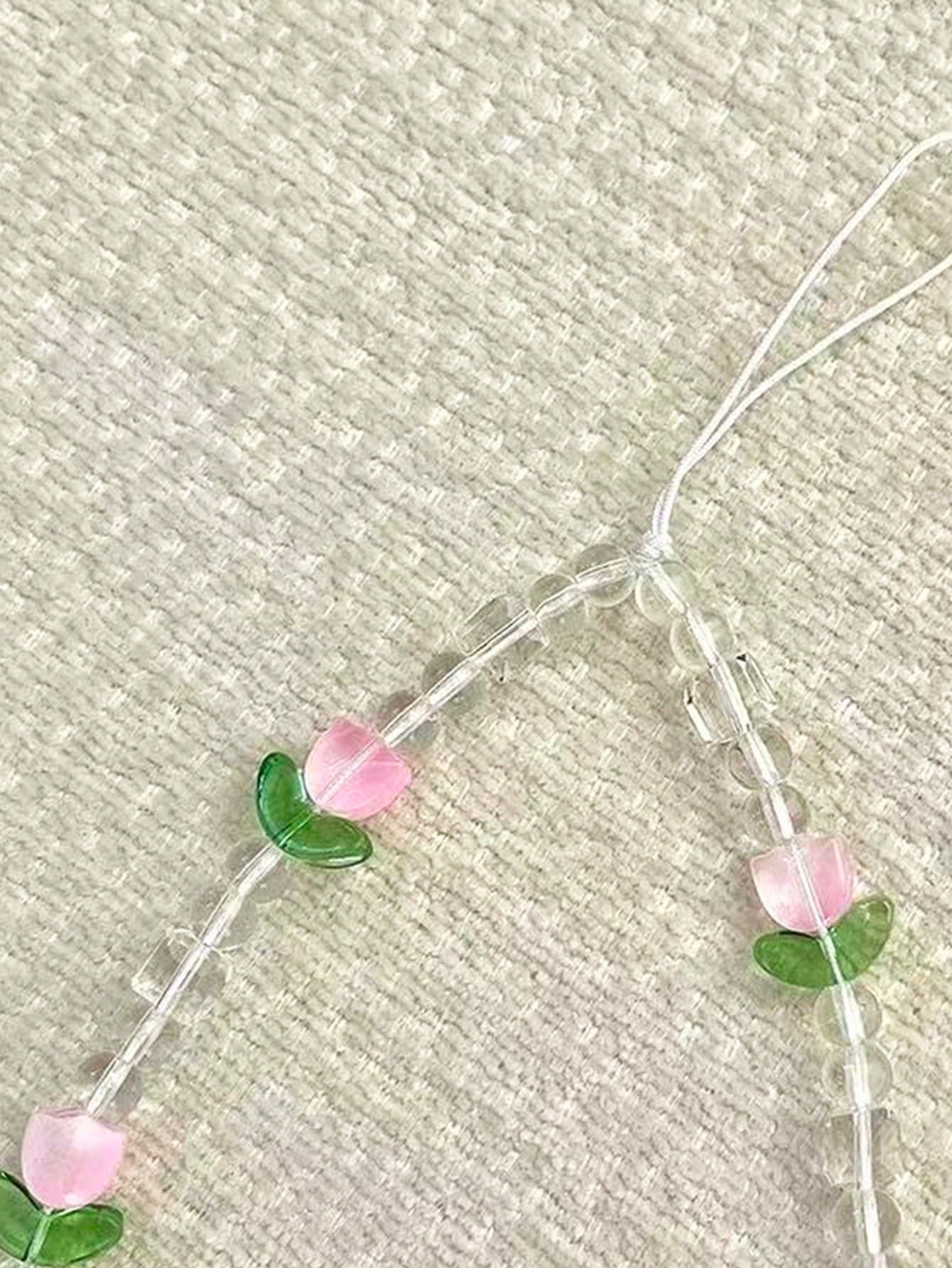 1pc Ins Tulip Phone Charm- Handmade Beaded Phone Chain For Hanging On The Phone, Camera Security Chain To Prevent Loss, Travel Security Phone Chain For Bags, Pendant For Keychains, Apple A IrPods Pro