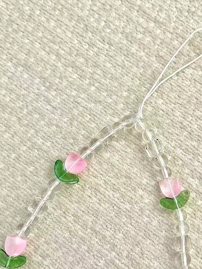 1pc Ins Tulip Phone Charm- Handmade Beaded Phone Chain For Hanging On The Phone, Camera Security Chain To Prevent Loss, Travel Security Phone Chain For Bags, Pendant For Keychains, Apple A IrPods Pro