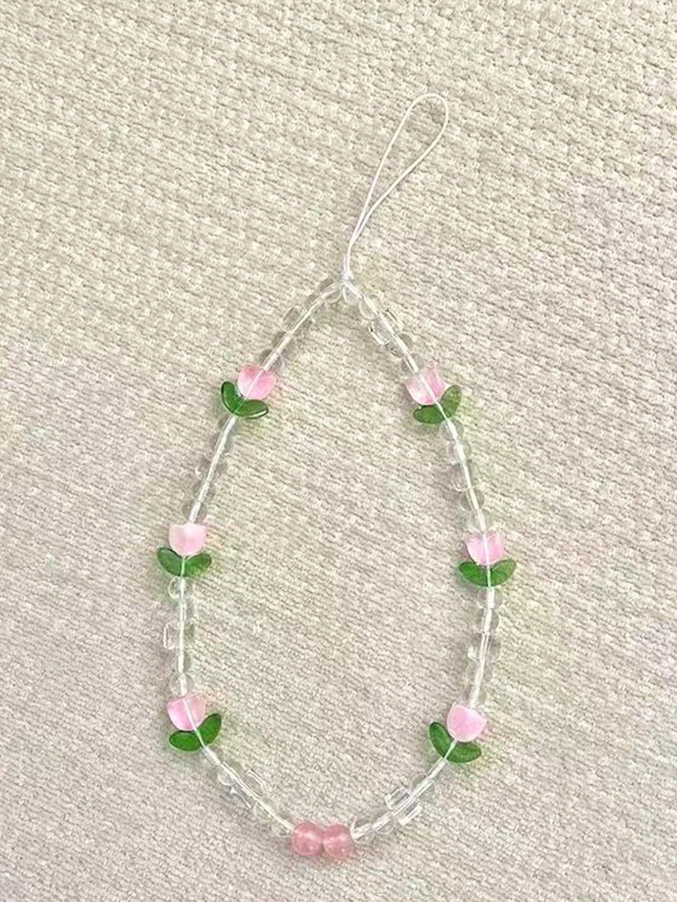 1pc Ins Tulip Phone Charm- Handmade Beaded Phone Chain For Hanging On The Phone, Camera Security Chain To Prevent Loss, Travel Security Phone Chain For Bags, Pendant For Keychains, Apple A IrPods Pro