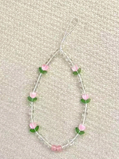 1pc Ins Tulip Phone Charm- Handmade Beaded Phone Chain For Hanging On The Phone, Camera Security Chain To Prevent Loss, Travel Security Phone Chain For Bags, Pendant For Keychains, Apple A IrPods Pro