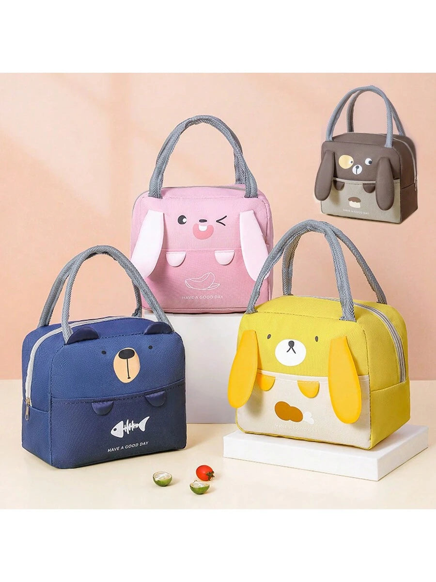 1pc Insulated Canvas Lunch Box Bag With Aluminum Foil Lining, Thickened And Waterproof, Large Capacity Portable Handbag