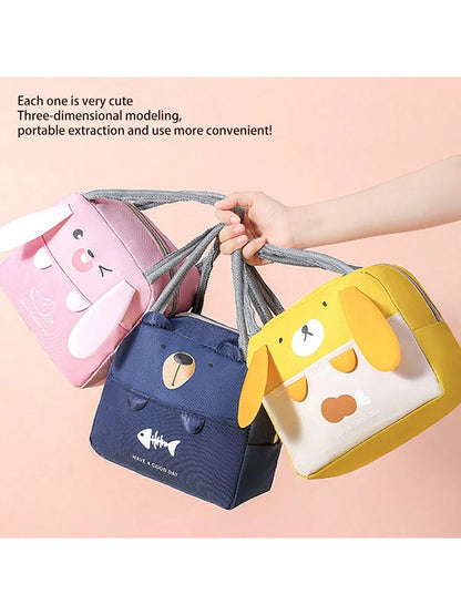 1pc Insulated Canvas Lunch Box Bag With Aluminum Foil Lining, Thickened And Waterproof, Large Capacity Portable Handbag