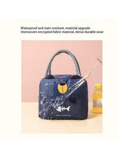 1pc Insulated Canvas Lunch Box Bag With Aluminum Foil Lining, Thickened And Waterproof, Large Capacity Portable Handbag