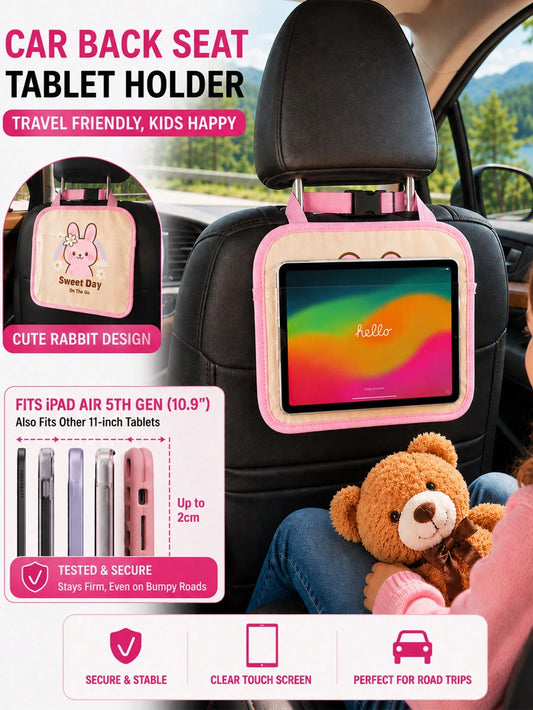 1pc Kids Car Backseat Holder- Cute Girl Design, Hands-Free Tablet Mount With Touchscreen Pocket, Convenient For Healthy Viewing And Travel Entertainment