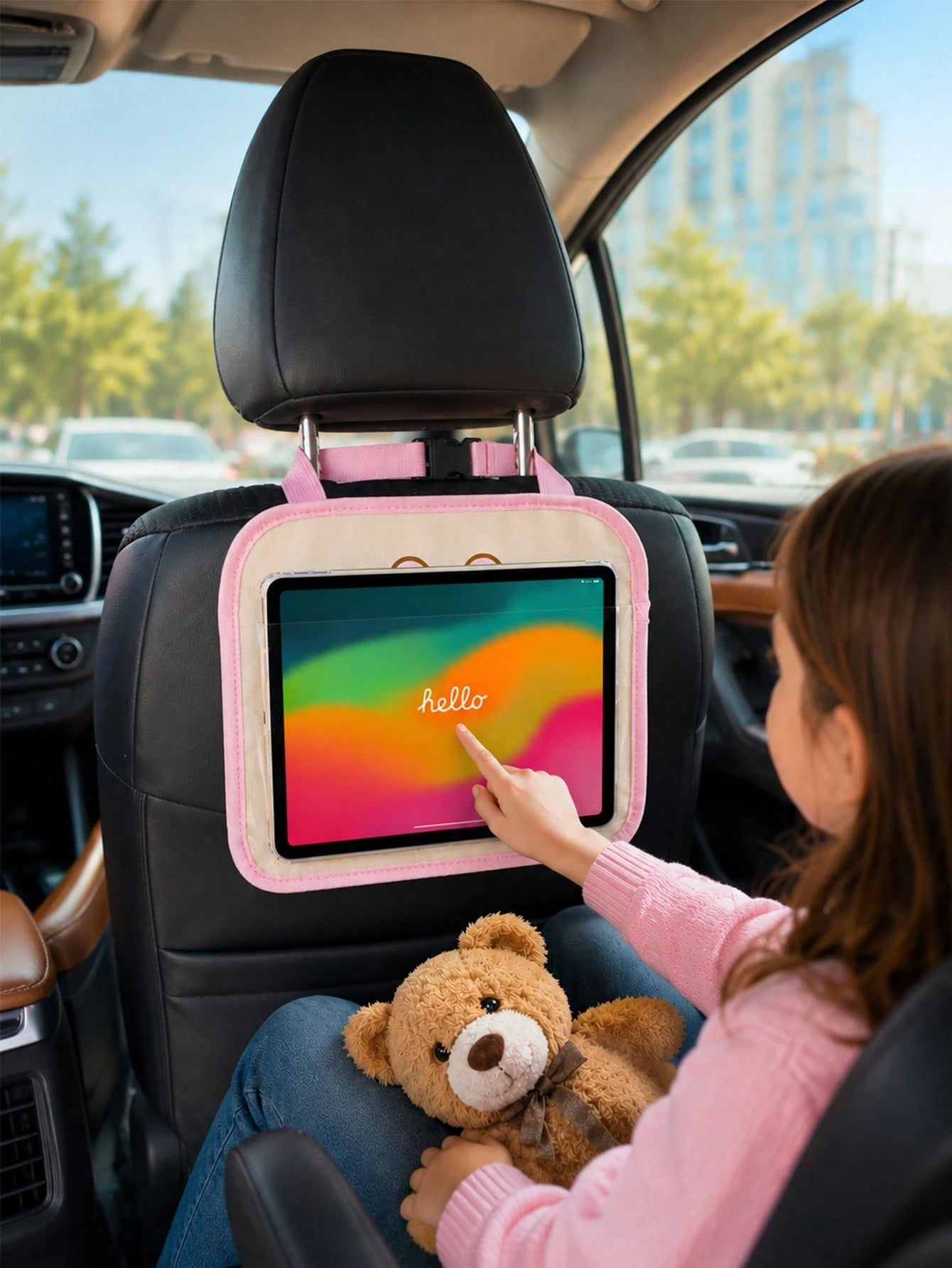 1pc Kids Car Backseat Holder- Cute Girl Design, Hands-Free Tablet Mount With Touchscreen Pocket, Convenient For Healthy Viewing And Travel Entertainment