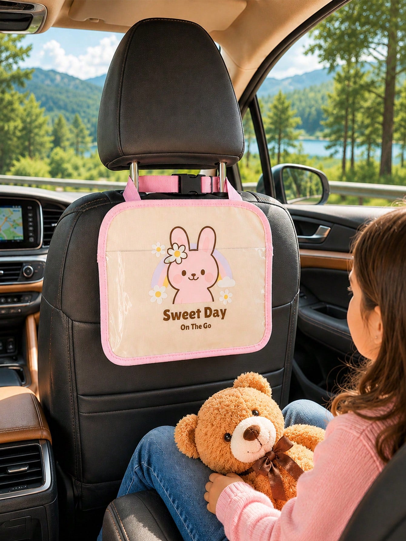 1pc Kids Car Backseat Holder- Cute Girl Design, Hands-Free Tablet Mount With Touchscreen Pocket, Convenient For Healthy Viewing And Travel Entertainment