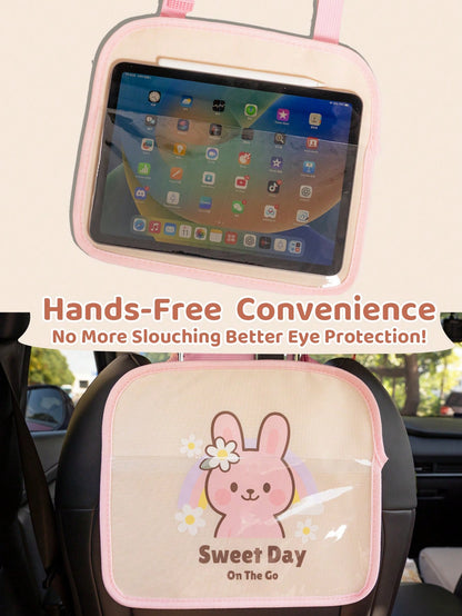 1pc Kids Car Backseat Holder- Cute Girl Design, Hands-Free Tablet Mount With Touchscreen Pocket, Convenient For Healthy Viewing And Travel Entertainment