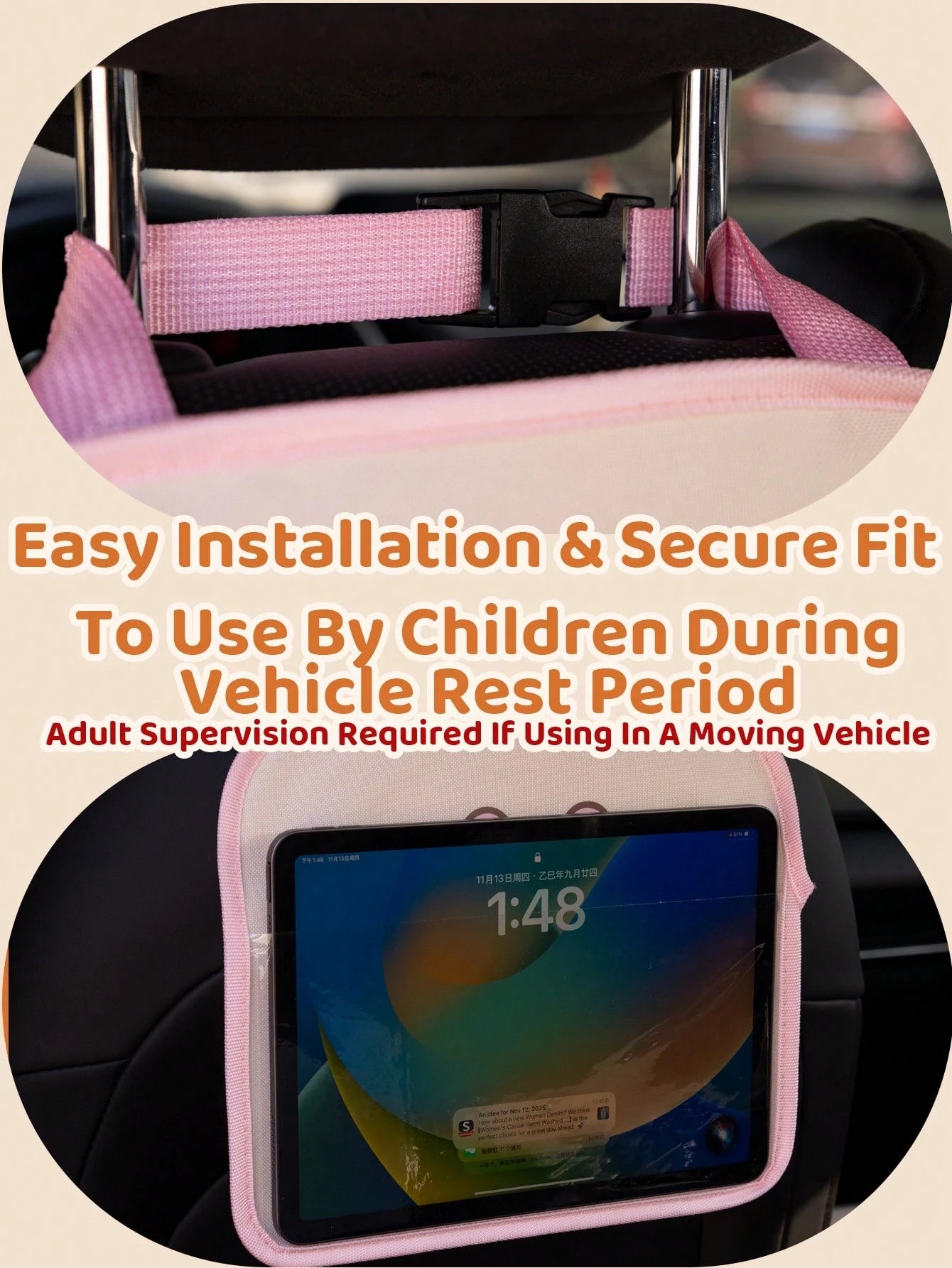 1pc Kids Car Backseat Holder- Cute Girl Design, Hands-Free Tablet Mount With Touchscreen Pocket, Convenient For Healthy Viewing And Travel Entertainment