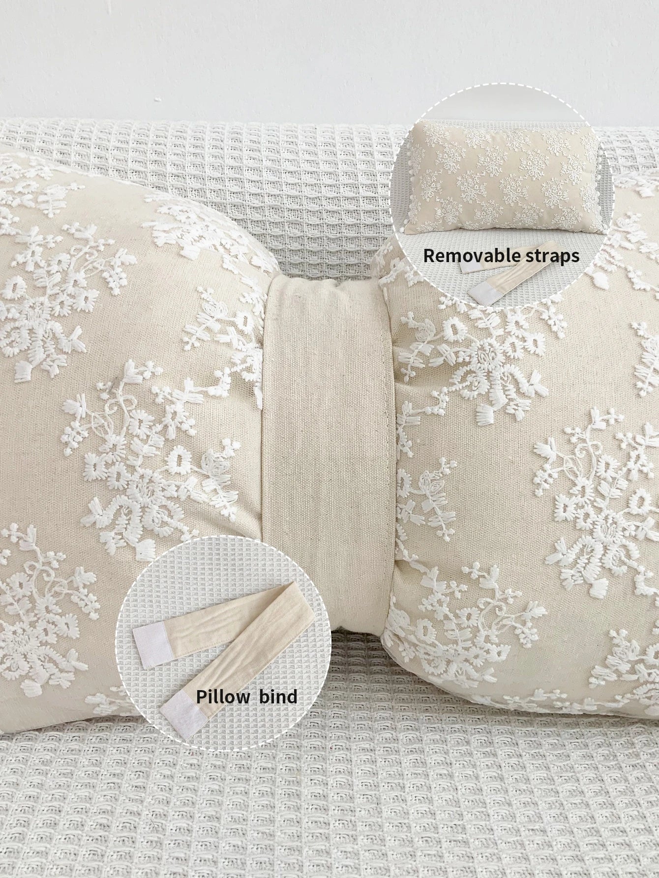 1pc Lace Embroidered Pom Pom Bow Decorative Waist Pillow Cover, Home Decor For Living Room, Sofa, Bedroom