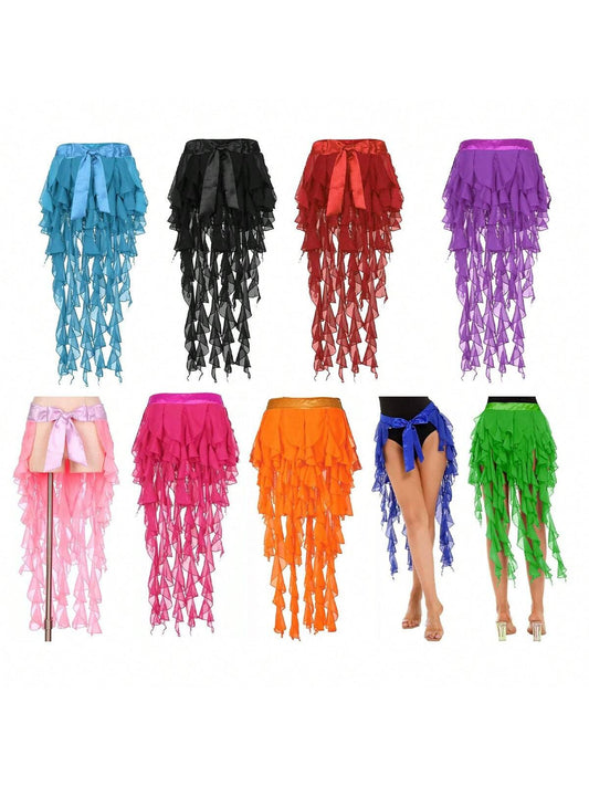 1pc Latin/Belly Dance Nine-Tailed Fox Waist Scarf, Chiffon Material With Adjustable Tie, Chiffon Belly Dance Waist Band, Suitable For Oriental/Belly Dance Performances
