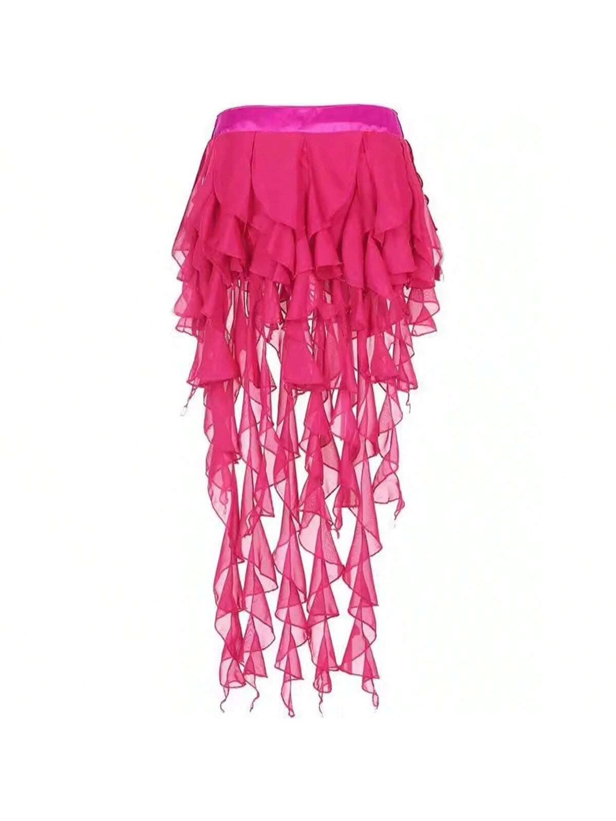 1pc Latin/Belly Dance Nine-Tailed Fox Waist Scarf, Chiffon Material With Adjustable Tie, Chiffon Belly Dance Waist Band, Suitable For Oriental/Belly Dance Performances