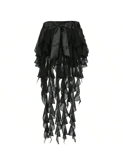 1pc Latin/Belly Dance Nine-Tailed Fox Waist Scarf, Chiffon Material With Adjustable Tie, Chiffon Belly Dance Waist Band, Suitable For Oriental/Belly Dance Performances