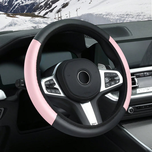 1pc Leather Car Steering Wheel Cover, Anti-Slip & Sweat-Proof Design, Available In Multiple Colors, Fits 38cm Diameter Steering Wheel