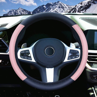 1pc Leather Car Steering Wheel Cover, Anti-Slip & Sweat-Proof Design, Available In Multiple Colors, Fits 38cm Diameter Steering Wheel