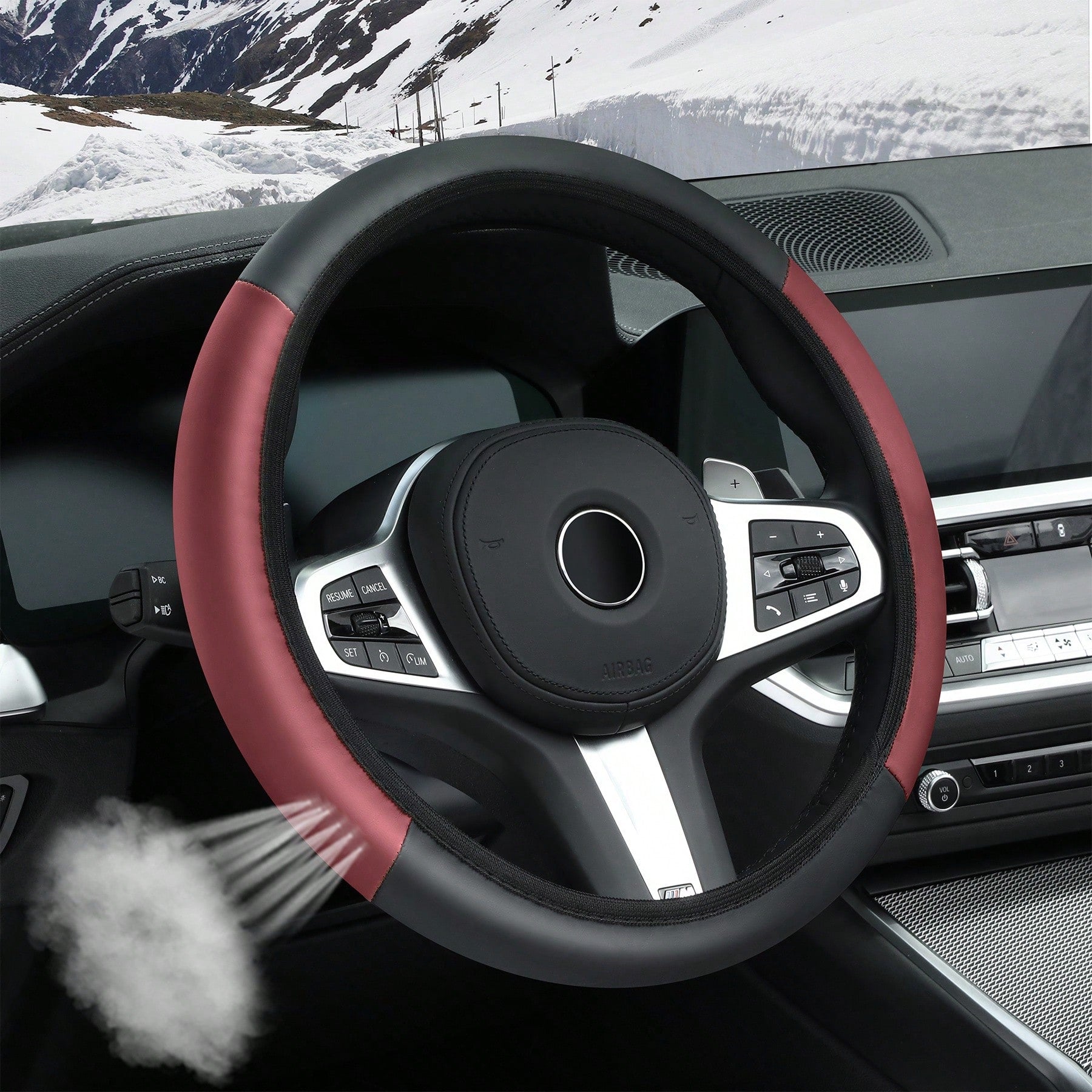1pc Leather Car Steering Wheel Cover, Anti-Slip & Sweat-Proof Design, Available In Multiple Colors, Fits 38cm Diameter Steering Wheel