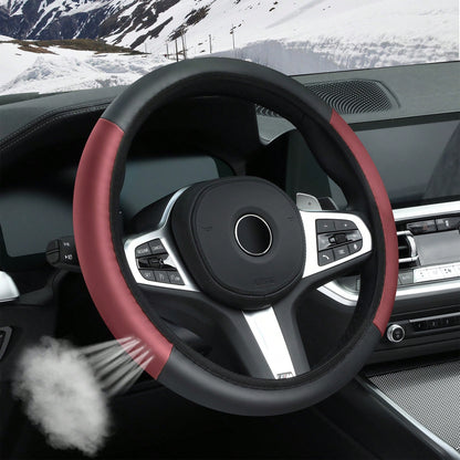 1pc Leather Car Steering Wheel Cover, Anti-Slip & Sweat-Proof Design, Available In Multiple Colors, Fits 38cm Diameter Steering Wheel
