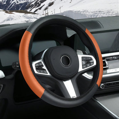 1pc Leather Car Steering Wheel Cover, Anti-Slip & Sweat-Proof Design, Available In Multiple Colors, Fits 38cm Diameter Steering Wheel