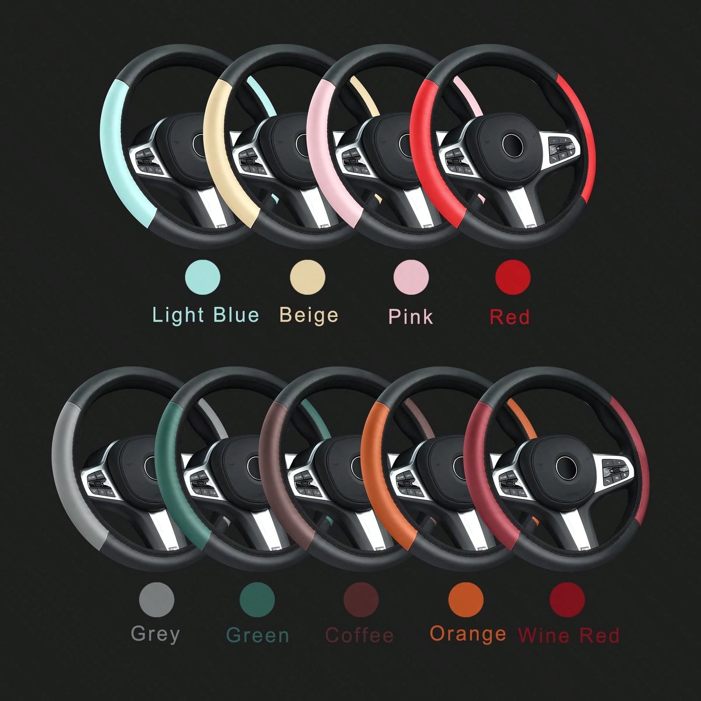 1pc Leather Car Steering Wheel Cover, Anti-Slip & Sweat-Proof Design, Available In Multiple Colors, Fits 38cm Diameter Steering Wheel