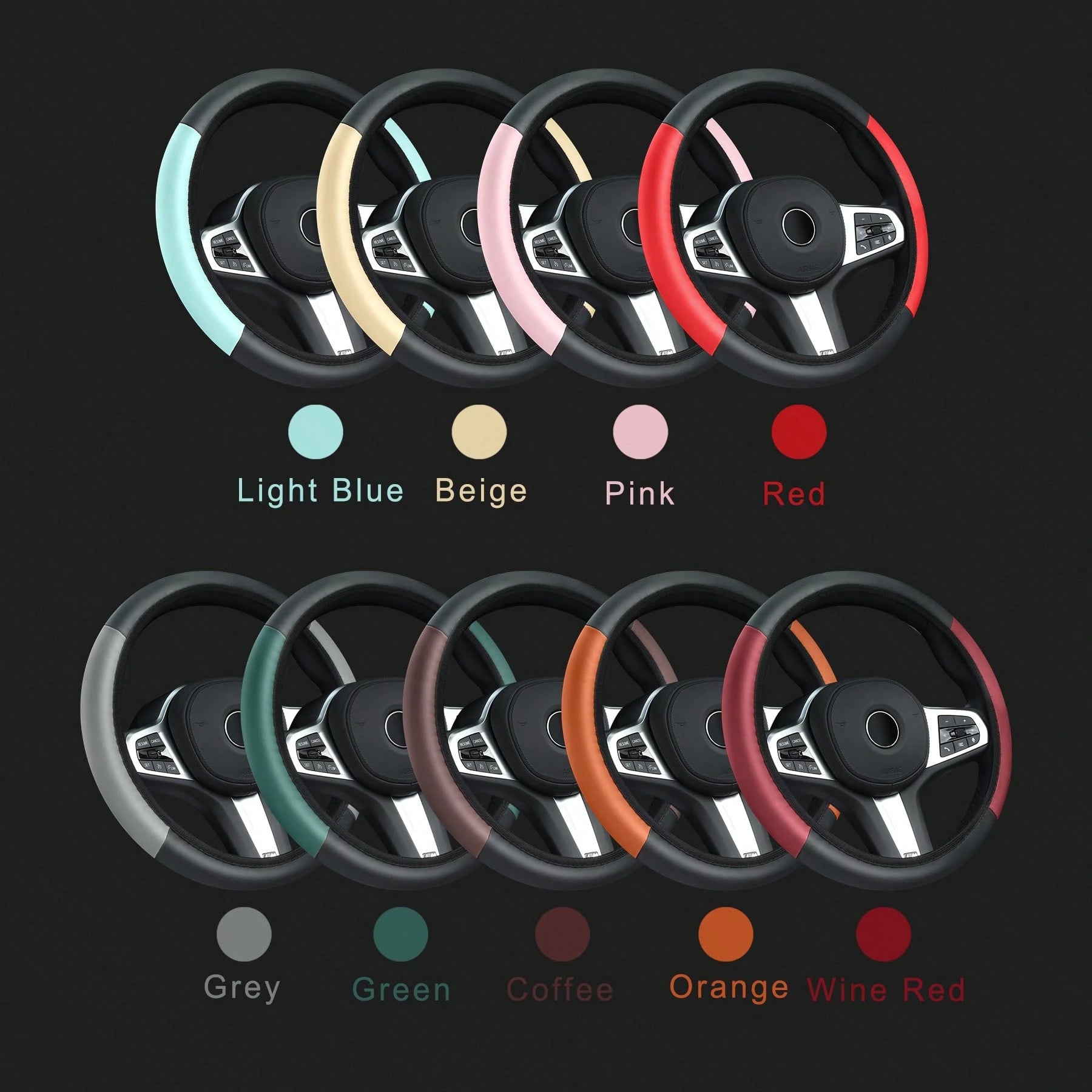 1pc Leather Car Steering Wheel Cover, Anti-Slip & Sweat-Proof Design, Available In Multiple Colors, Fits 38cm Diameter Steering Wheel