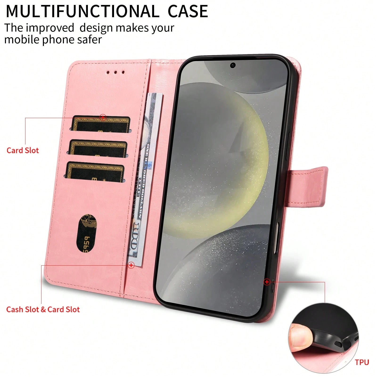 1pc Leather Wallet Phone Case With Card Slot Compatible With Apple 17 Pro Max/ Galaxy A56 Series, Fashionable Protective Cover