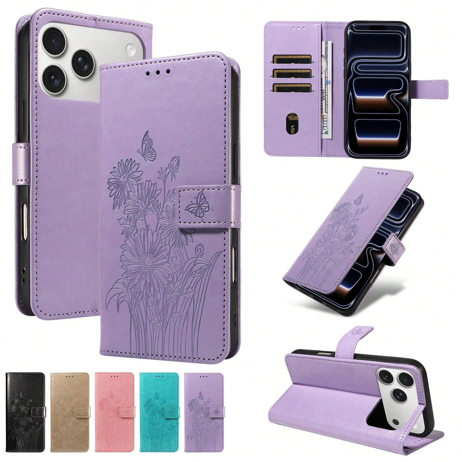1pc Leather Wallet Phone Case With Card Slot Compatible With Apple 17 Pro Max/ Galaxy A56 Series, Fashionable Protective Cover