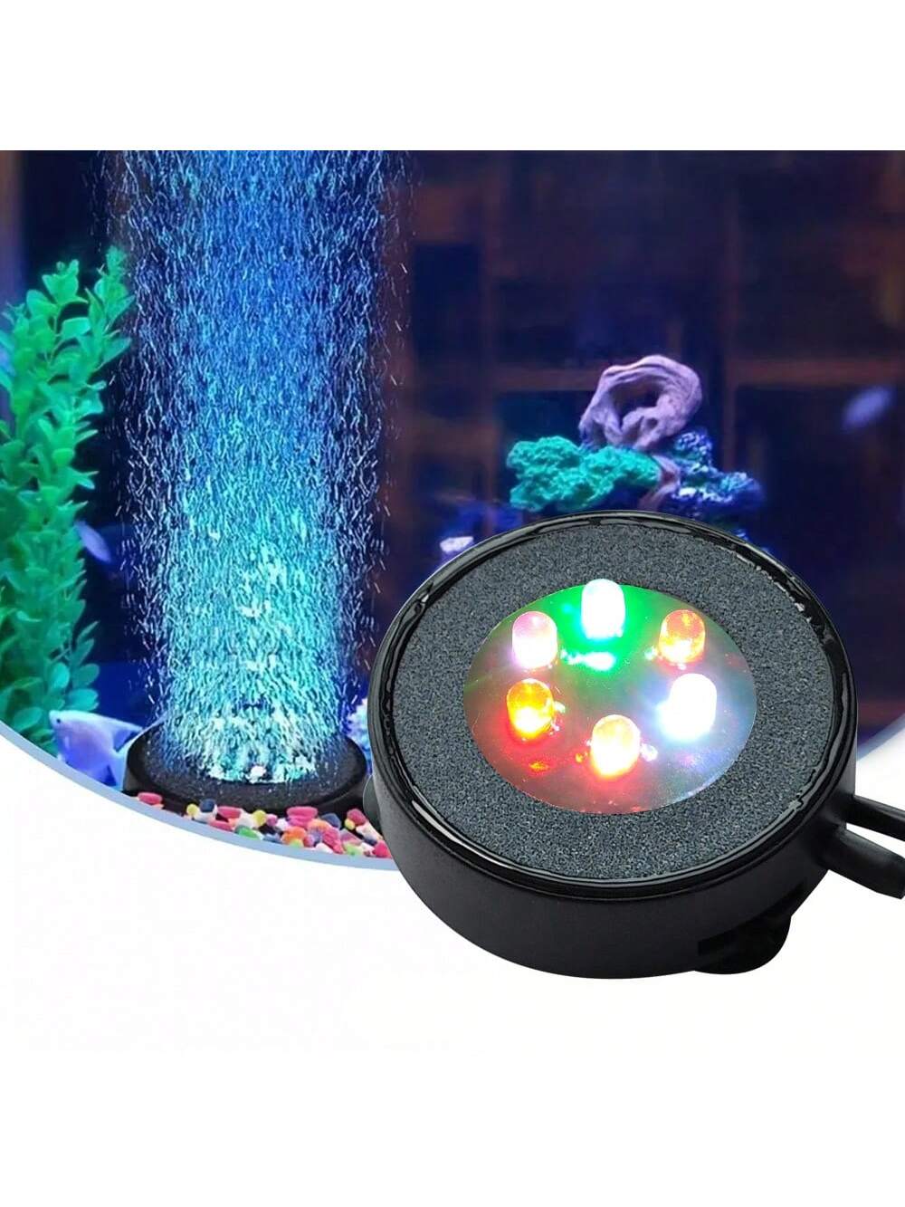 1pc LED Aquarium Air Bubble Light Fish Tank Air Curtain Bubble Stone Disk With 6 Color Changing LEDs