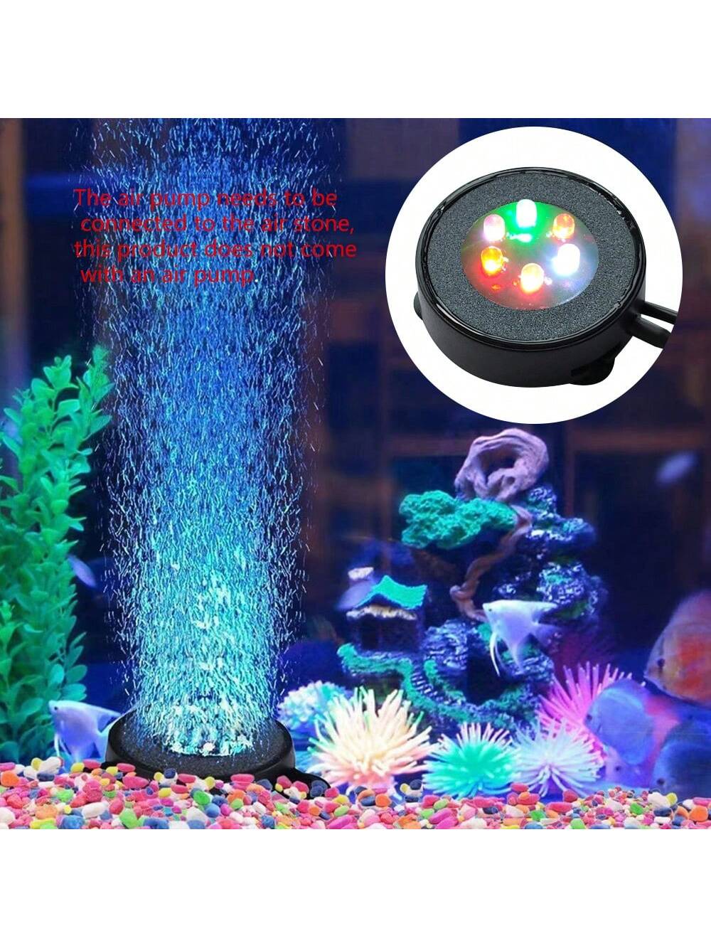1pc LED Aquarium Air Bubble Light Fish Tank Air Curtain Bubble Stone Disk With 6 Color Changing LEDs