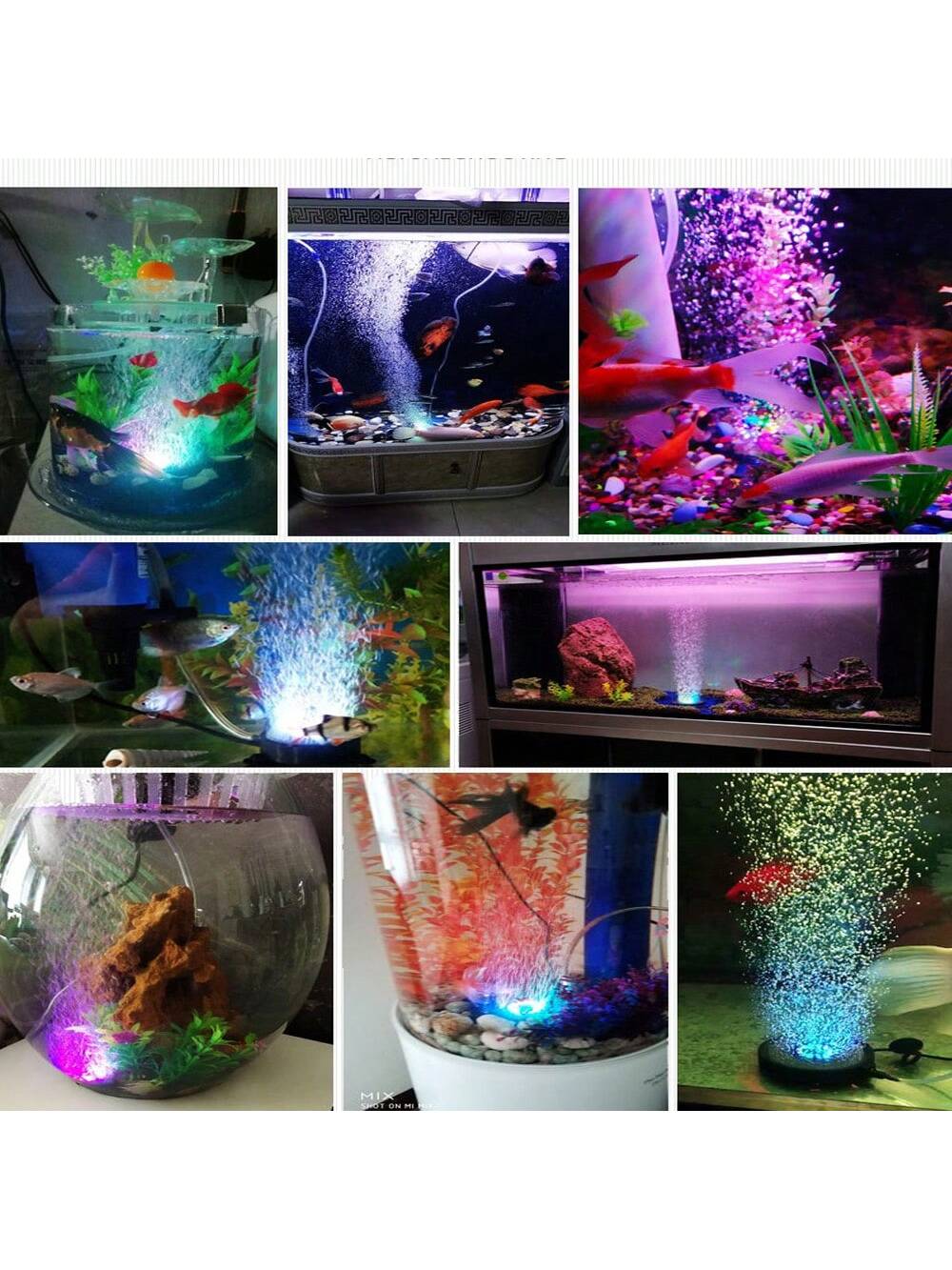 1pc LED Aquarium Air Bubble Light Fish Tank Air Curtain Bubble Stone Disk With 6 Color Changing LEDs