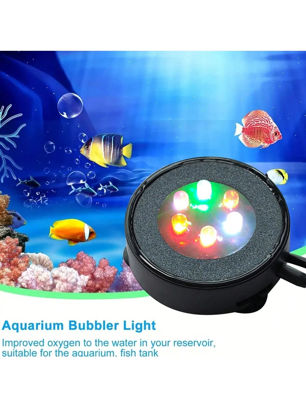 1pc LED Aquarium Air Bubble Light Fish Tank Air Curtain Bubble Stone Disk With 6 Color Changing LEDs
