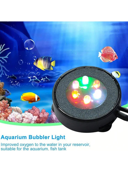 1pc LED Aquarium Air Bubble Light Fish Tank Air Curtain Bubble Stone Disk With 6 Color Changing LEDs