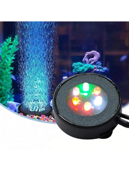 1pc LED Aquarium Air Bubble Light Fish Tank Air Curtain Bubble Stone Disk With 6 Color Changing LEDs