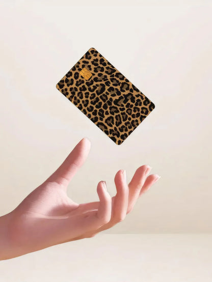 1pc Leopard Pattern PVC Funny Credit Card Sticker, Leopard Print Pink Leopard Colorful Leopard Creative Mini Card Skin Sticker, Art Sticker,Back To School,School Supplies