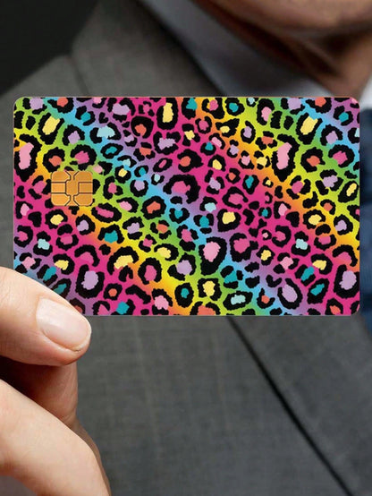 1pc Leopard Pattern PVC Funny Credit Card Sticker, Leopard Print Pink Leopard Colorful Leopard Creative Mini Card Skin Sticker, Art Sticker,Back To School,School Supplies